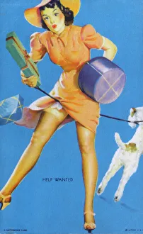 Mutoscope postcard - Laden girl in a spot of bother Mutoscope postcard - Laden girl in a spot of bother