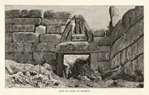 Prints of The Lion Gate at Mycenae. This early citadel was extensively excavated in the mid 19th century by Schliemann, who dug the Royal shaft graves, finding many treasures Ancient Greek Architecture Prints: Mycenae - The Lion Gate Print