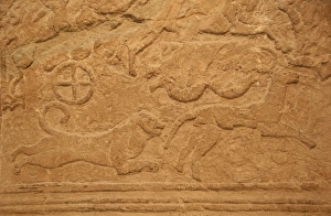 Mycenaean art. Greece. Funerary stele in stone. Relief depic Mycenaean art. Greece. Funerary stele in stone. Relief depic