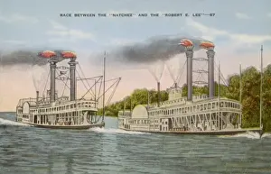 Natchez vs Robert E Lee Steamboat Print, June 1870