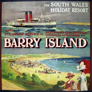 Daily Steamship Service to Barry Island Print, Wales 1920s