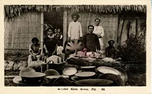 Natives with Handmade Wooden Bowls for drinking Kava - Yaquo Natives with Handmade Wooden Bowls for drinking Kava - Yaquo