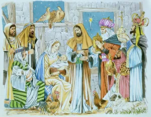 Nativity scene, with the Three Kings bearing gifts Nativity scene, with the Three Kings bearing gifts