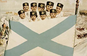 Naval cadets with flag of the Imperial Russian Navy Naval cadets with flag of the Imperial Russian Navy