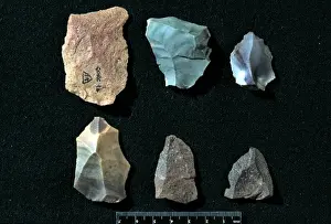 Prints of Tools believed to have once belonged to Neanderthal Man (Homo neanderthalensis) discovered at Gorhams cave, Gibraltar Neanderthalensis Prints: Neanderthal Stone Tools Print, Gorham's Cave, Gibraltar