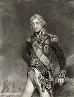 Lord Nelson Prints: Nelson on Shore Print: Lord Nelson Standing on Rocky Coast