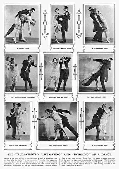 Prints of Photographs demonstrating a new dance trend in 1927, the Truda-Trott devised in Austria as a compliment to the female Channel swimmer, Gertrude Ederle Dance Prints: 1927 Print: Truda-Trott Dance, Inspired by Gertrude Ederle
