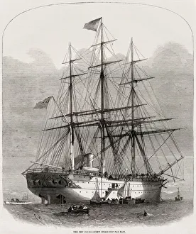 The new double-screw steamship Far East. The launch took place at Cubitt Town, Millwall The new double-screw steamship Far East. The launch took place at Cubitt Town, Millwall