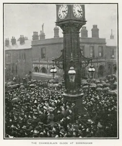 Prints of The Chamberlain Clock, Birmingham, erected to commemorate Joseph Chamberlains tour of South Africa 1902-3 after the end of the Second Boer War Birmingham Prints: The Chamberlain Clock, Birmingham Print 1904