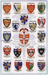Universities And College Prints: Cambridge University Colleges of Arms Print circa 1910