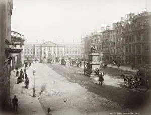 College Prints: College Green Dublin Print with Trinity College and Horses
