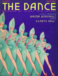 Prints of Cover of Dance Magazine, September 1930 showing a chorus line. Artwork by Rita Leach Date: 1930 Rita Prints: Rita Leach Print - Chorus Line, Dance Magazine Cover, 1930