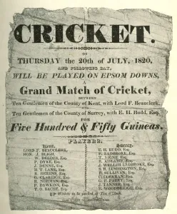 Money Prints: Epsom Downs Cricket Handbill Print, 1820