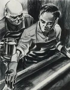 Man Inking Print Rollers, 1940