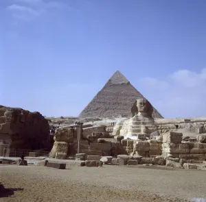 The Great Sphinx of Giza Print with Pyramid of Khafre