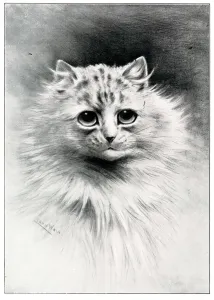 In Maiden Meditation Cat Print by Louis Wain, 1911