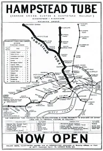 1907 Hampstead Tube Map Print, London Underground Extension