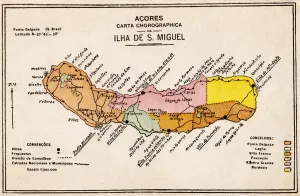 Map of Sao Miguel Island, Azores Print circa 1920