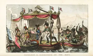 Russian Leader Prints: Napoleon Meets Tsar Alexander on a Raft, 1807 Print