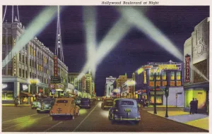 Hollywood Boulevard at Night, 1930s Print
