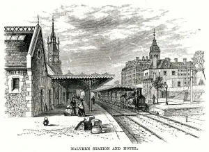 Victorian Era Train Station Prints: Railway station at Malvern, Worcestershire