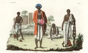 Giulio Ferrario Costume Book Prints: Singer, writer, and vaidya or physician with wood carving