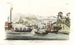 Vietnamese Naval Vessels on a River Print, 1844
