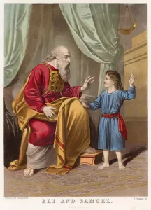New Images August 2021 Prints: The young Samuel and the old priest Eli Print