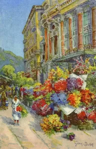 Vintage Print of Nice Flower Market circa 1920s
