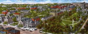 Prints of New Haven, Connecticut, USA - Yale University - Aerial Panoramic View. Date: circa 1930s Historic Landmark Prints: New Haven Print - Yale University Aerial View circa 1930s