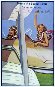Prints of Taking a ride over the Isle of Wight in a two-seater aeroplane Isle Of Wight Prints: Taking a Ride over the Isle of Wight Print, circa 1920s