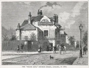 Prints of The Black Lion, Church Street, Chelsea, London. Date: 1820 London Prints: Black Lion, Chelsea Print 1820 London