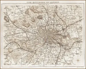 Victorian Map of Greater London Print 1840s