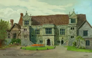Prints of Archbishop's Palace, Maidstone, Kent - Painted by landscape artist Alfred Robert Quinton for the Sevenoaks based publishing and printing company J. Salmon, and reproduced as a local view postcard Kent Prints: Archbishop's Palace, Maidstone Print, Kent 1910s