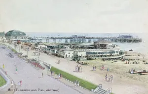 English Coastal Scene Prints: Band Enclosure and Pier, Worthing, West Sussex