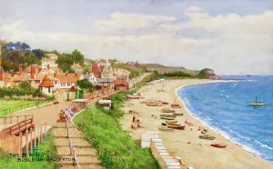 Prints of Beach, Budleigh Salterton, East Devon - Painted by landscape artist Alfred Robert Quinton for the Sevenoaks based publishing and printing company J. Salmon, and reproduced as a local view postcard United Kingdom Prints: Budleigh Salterton Beach Print, East Devon 1910s