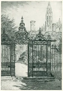 College Prints: Clare College Iron Gateway Print, Cambridge circa 1920