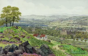 Prints of Ilkley viewed from Ilkley Moor, West Yorkshire - Painted by landscape artist Alfred Robert Quinton for the Sevenoaks based publishing and printing company J Painting Prints: Ilkley viewed from Ilkley Moor, West Yorkshire Print 1920s