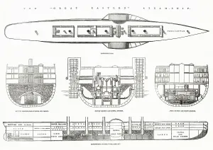 Isambard Kingdom Brunel Designs Prints: Longitudinal section of the Great Eastern Steam Ship designed by Isambard Kingdom Brunel