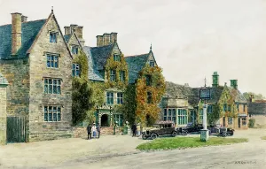 Prints of Lygon Arms, Broadway, Worcestershire - Painted by landscape artist Alfred Robert Quinton for the Sevenoaks based publishing and printing company J. Salmon, and reproduced as a local view postcard Worcestershire Prints: Lygon Arms Print, Broadway Worcestershire 1920s