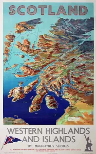 Scotland Prints: Western Highlands and Islands Map Print, circa 1939