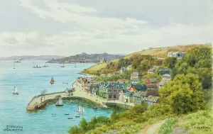Prints of St Mawes, near Falmouth, Cornwall - Painted by landscape artist Alfred Robert Quinton for the Sevenoaks based publishing and printing company J. Salmon, and reproduced as a local view postcard Alfred Prints: St Mawes Print, Cornwall c. 1920s