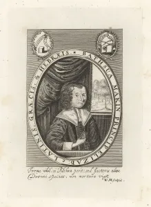 A 17th-century English woman, Bathsua Makin, stands in a formal pose
