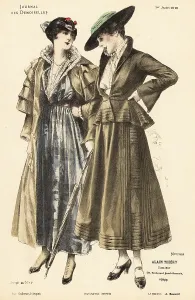 Vintage Women's Clothing Styles Prints: Two fashionable women on a stroll, WWI