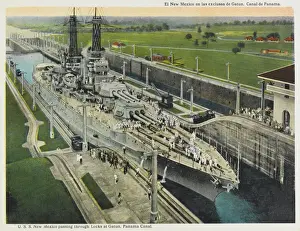 Prints of The U.S.S. warship New Mexico in Gatun Locks : both the canal and the ships using it are very vulnerable to attack at this point Panama Prints: New Mexico in Locks Print: U.S.S. New Mexico at Gatun Locks