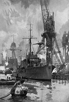 A New Tooth - hoisting new gun into a destroyer, WWI A New Tooth - hoisting new gun into a destroyer, WWI