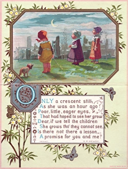 New Year greetings card with children and moon New Year greetings card with children and moon