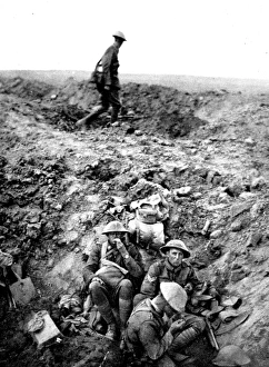 New Zealand soldiers resting in shell-hole New Zealand soldiers resting in shell-hole