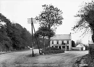 Prints of Newtownards and Comber Roads at Dundonald - a view of the Y road junction with building at the crossover. (Location: Northern Ireland; County Down; Dundonald). Date: circa early 1900s Map Prints: Early 1900s Print of Dundonald, Northern Ireland