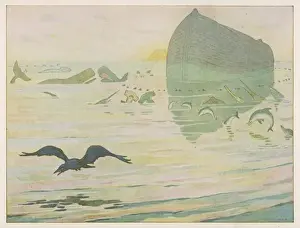 Biblical Scene Illustration Prints: Noah Sends Raven
